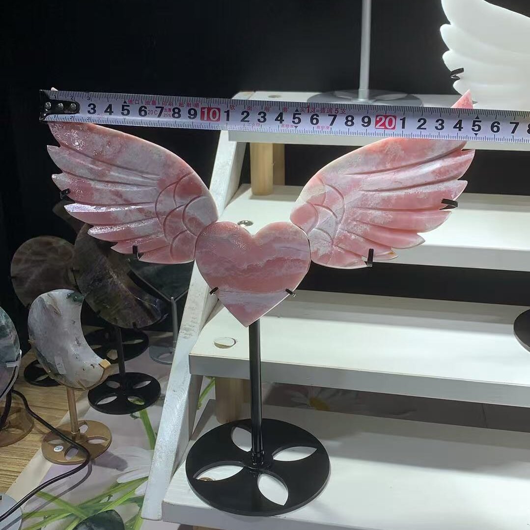 25cm Pink Opal Heart Wings Carving with Stand Crystal Healing Bulk Wholesale