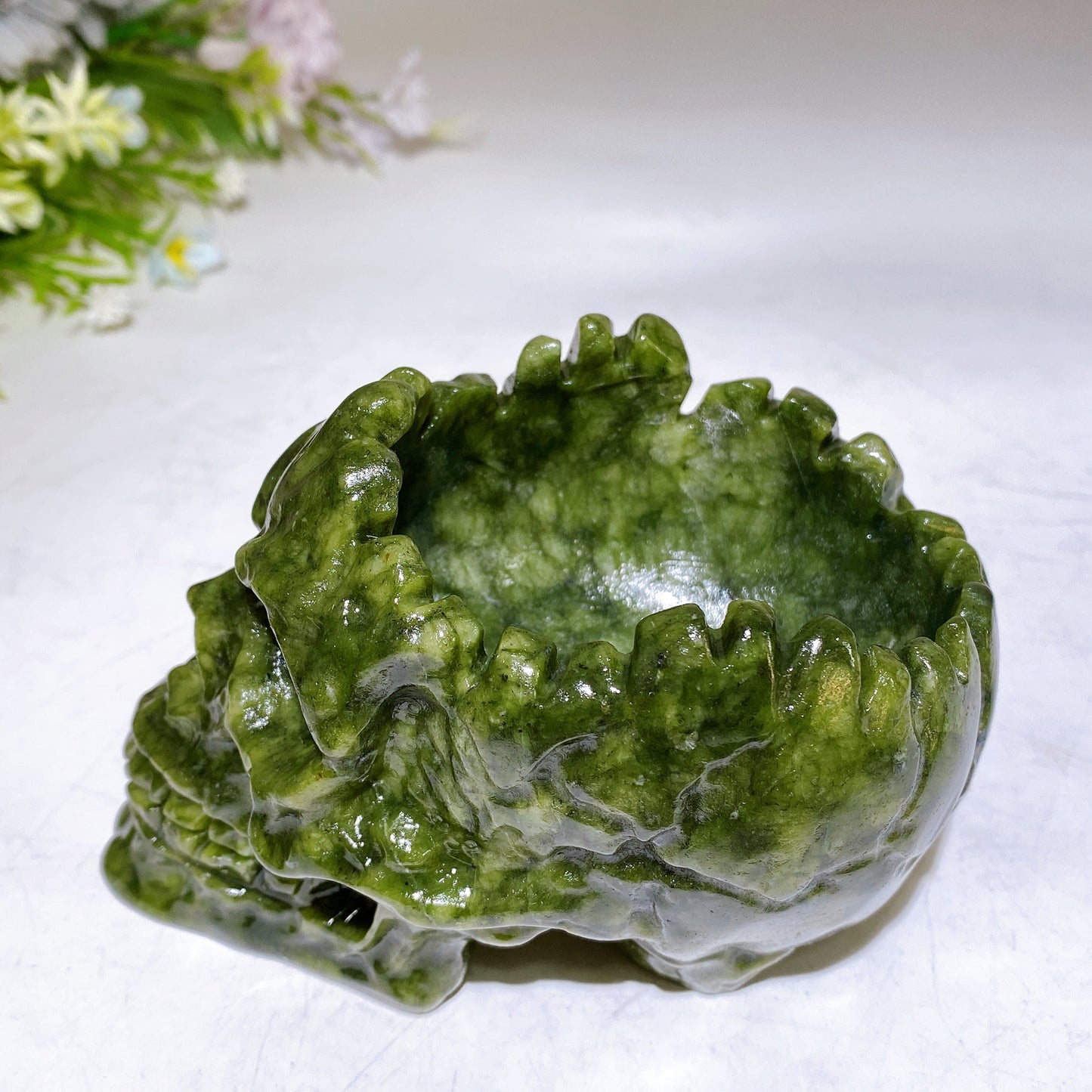 4.7" Serpentine Skull Bowl Carving Crystal Healing Bulk Wholesale