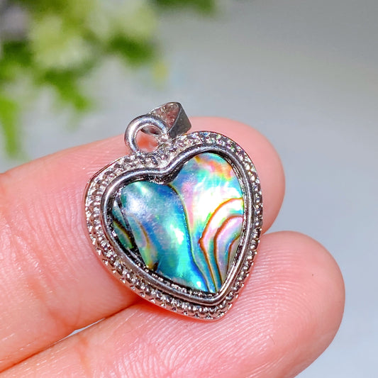Cooper Silver Plated Abalone Shell Heart Pendant Crystal Healing Bulk Wholesale