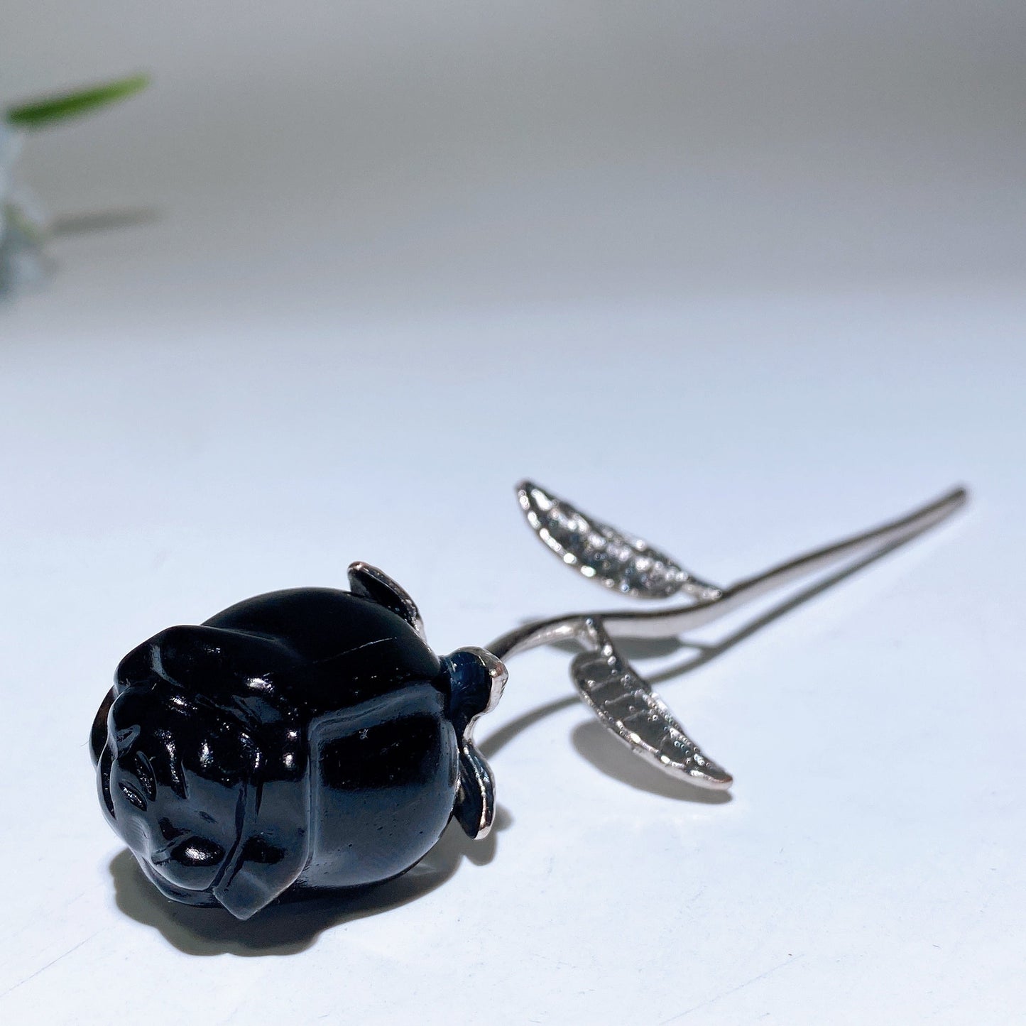 Crystal Rose Flower Carving with Silver Metal Steam Crystal Healing Bulk Wholesale