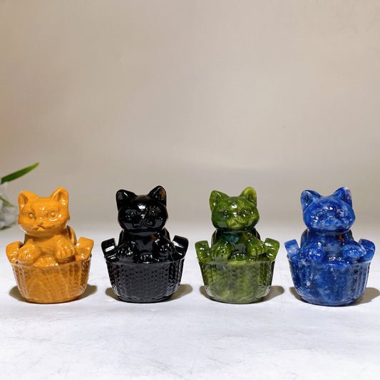 2.3" Crystal Cat in Basket Carving Crystal Healing Bulk Wholesale