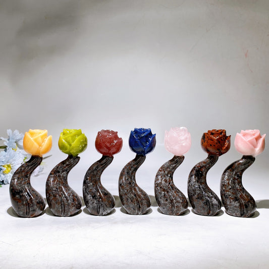 4.6" Crystal Flower with Yooperlite Steam Carving Crystal Healing Bulk Wholesale