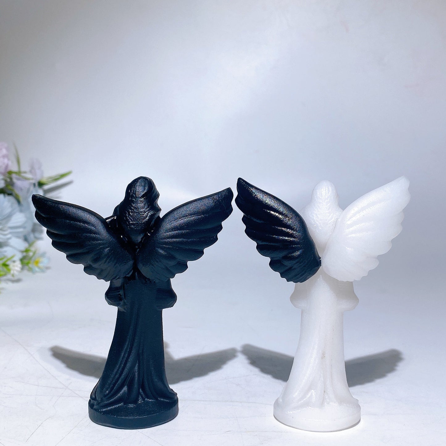 3.8" Obsidian White Jade Angel Carving Crystal Healing Bulk Wholesale