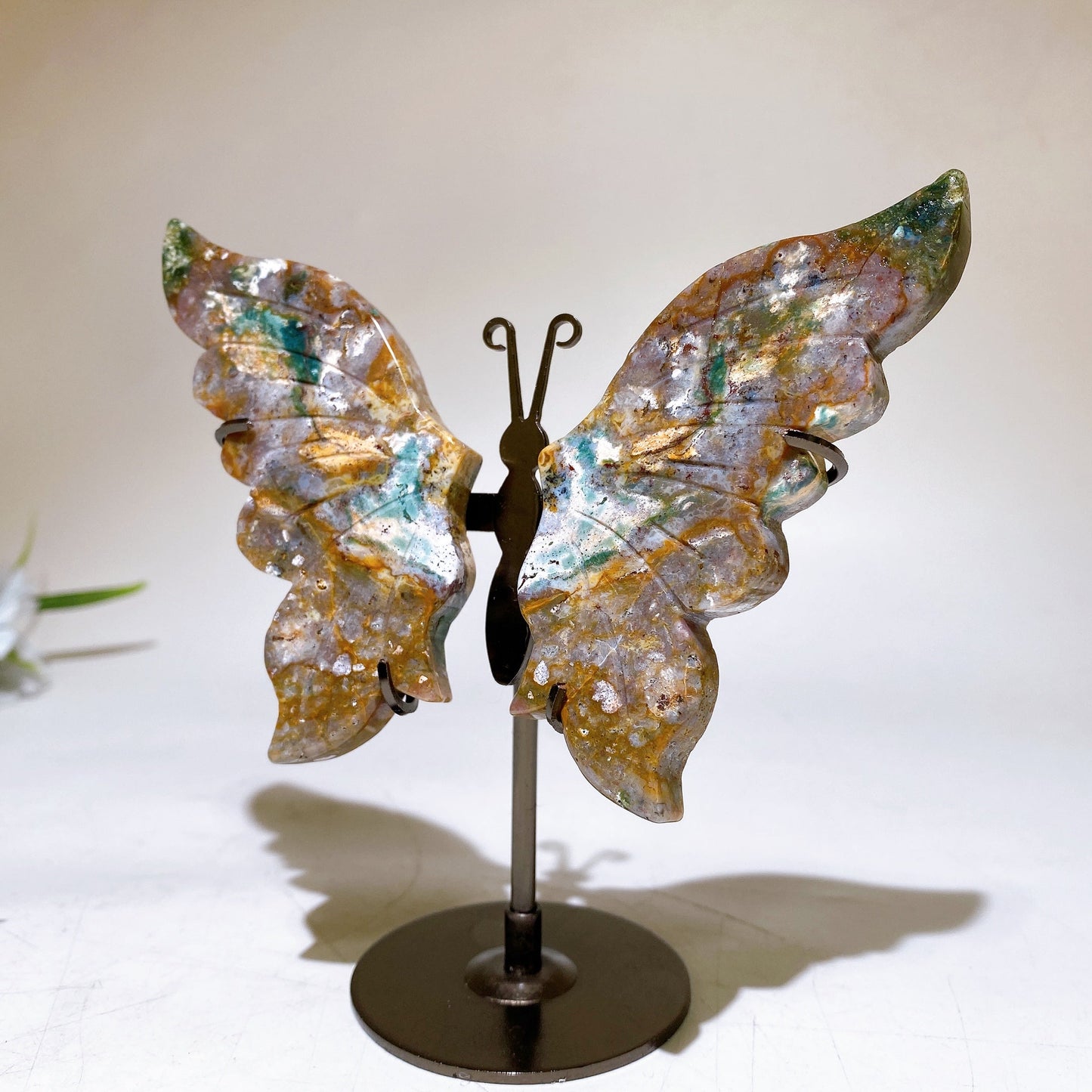 Lapis Ocean Jasper Butterfly Wings with Stand