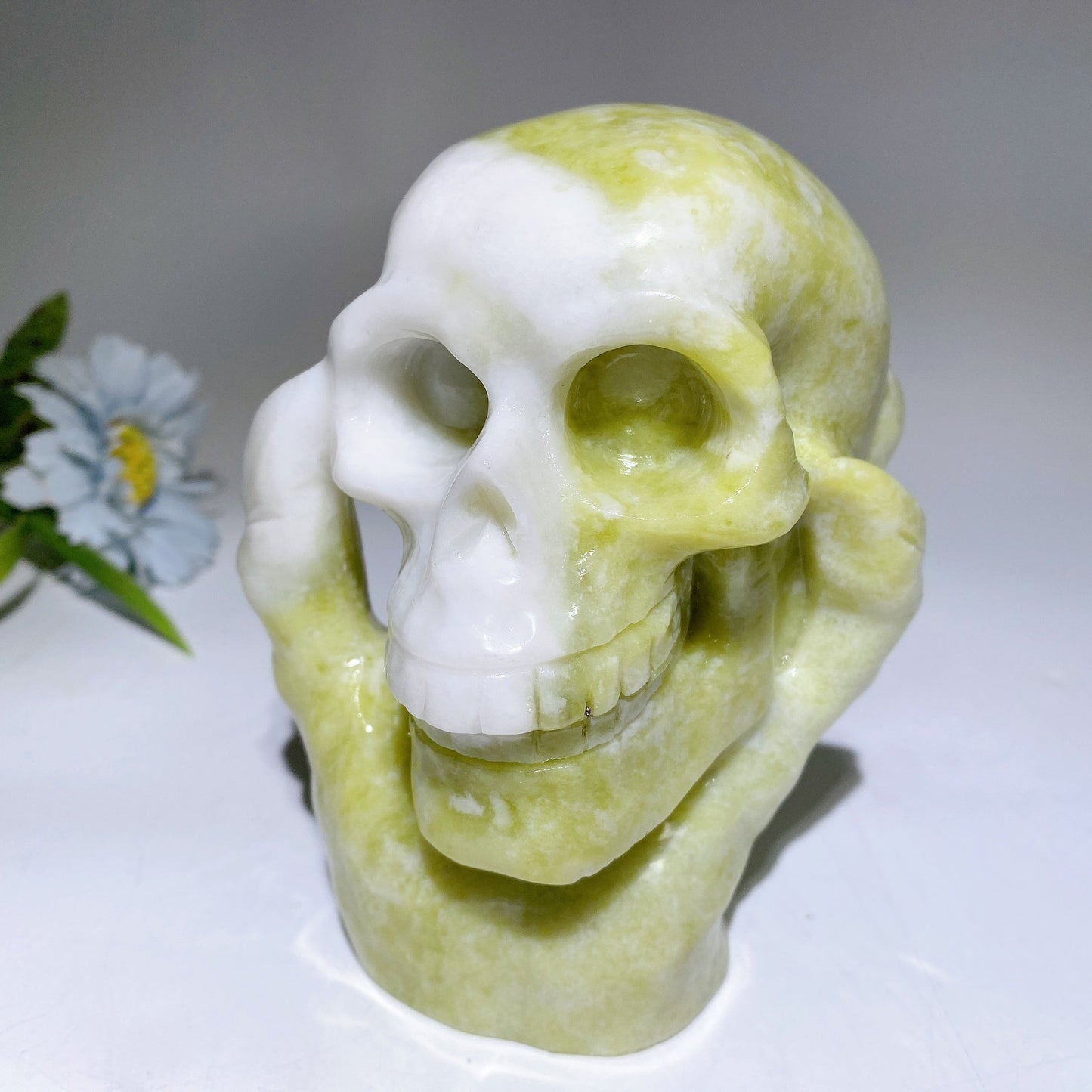 5.2" Jade Picasso Stone Ghost Hand Skull Carvings Crystal Healing Bulk Wholesale