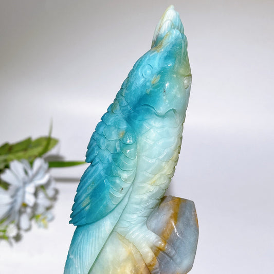 14cm Unique Sky Blue Parrot Bird Carving Crystal Healing Bulk Wholesale
