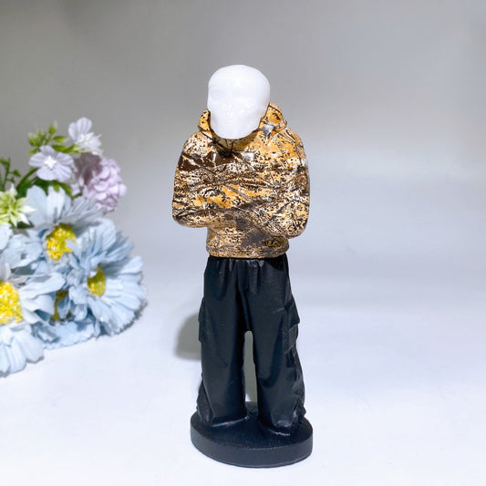 6.0" Crystal Skull-man with Hoodie & Black Obsidian Pants Carving Crystal Healing Bulk Wholesale