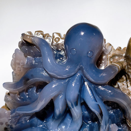 15.5cm Unique UV Reactive Volcanic Agate Ocean World Carving Crystal Healing Bulk Wholesale