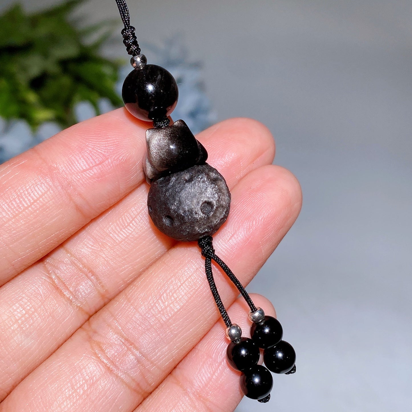 Silver Obsidian Labubu Cat Bag Hanging Phone Hanging Ornament Crystal Healing Bulk Wholesale