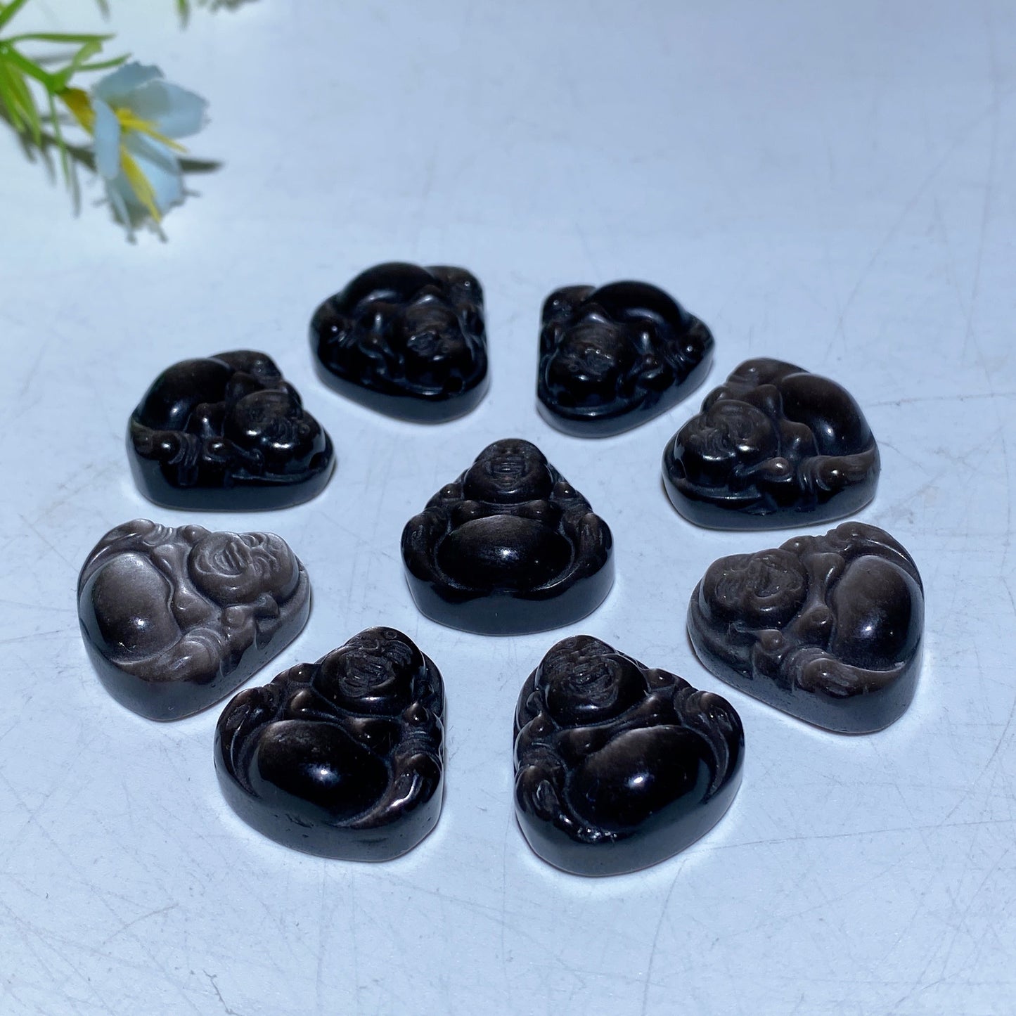 2cm Drilled Silver Obsidian Buddha Pendant Crystal Healing Bulk Wholesale
