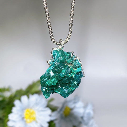 Raw Dioptase Pendant with Chain Necklace Crystal Healing Bulk Wholesale