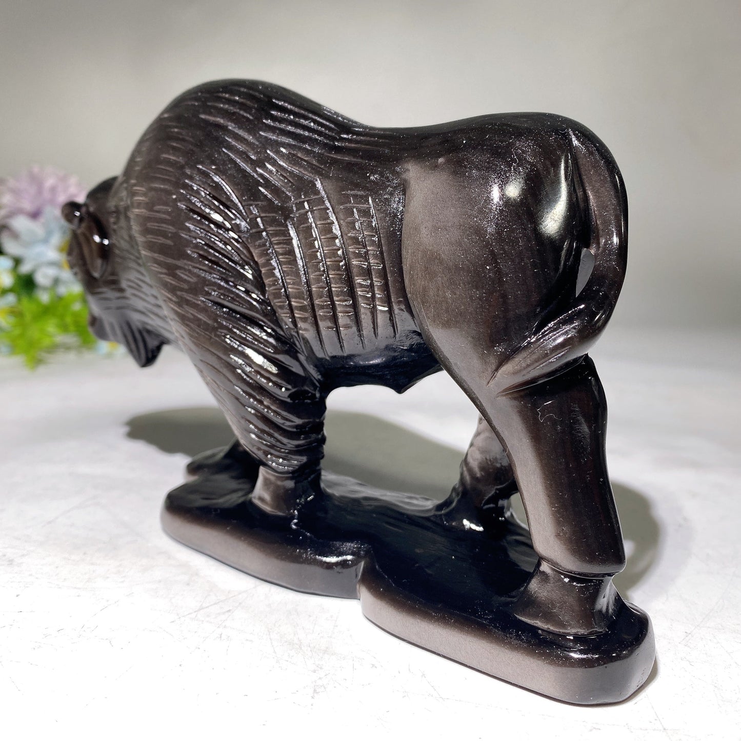 18cm Silver Obsidian Yak Carving Crystal Healing Bulk Wholesale