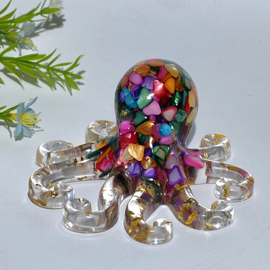 10cm Crystal Chips Infused Resin Octopus Carving Crystal Healing Bulk Wholesale