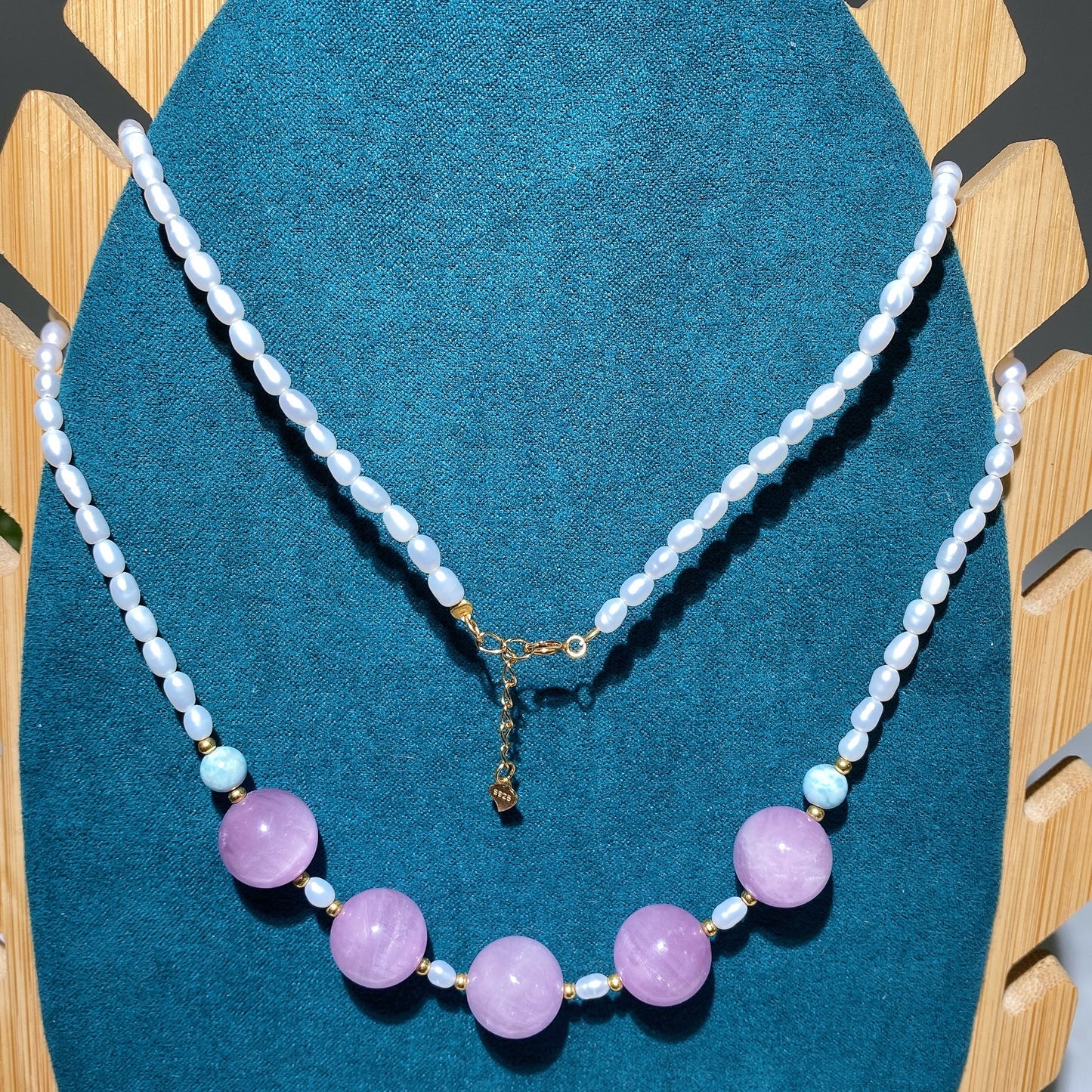 925 Silver Kunzite Larimar & Water Pearl Special DIY Natural Crystal Beads Necklace Crystal Gift Crystal Healing Bulk Wholesale