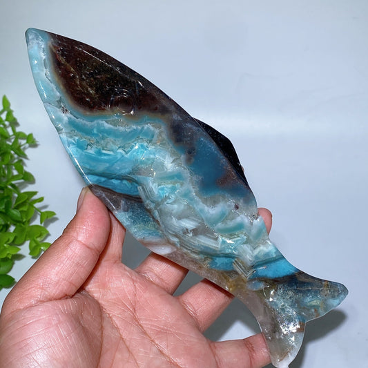 19cm Sky Blue Fish Shape Bowl Carving Crystal Healing Bulk Wholesale