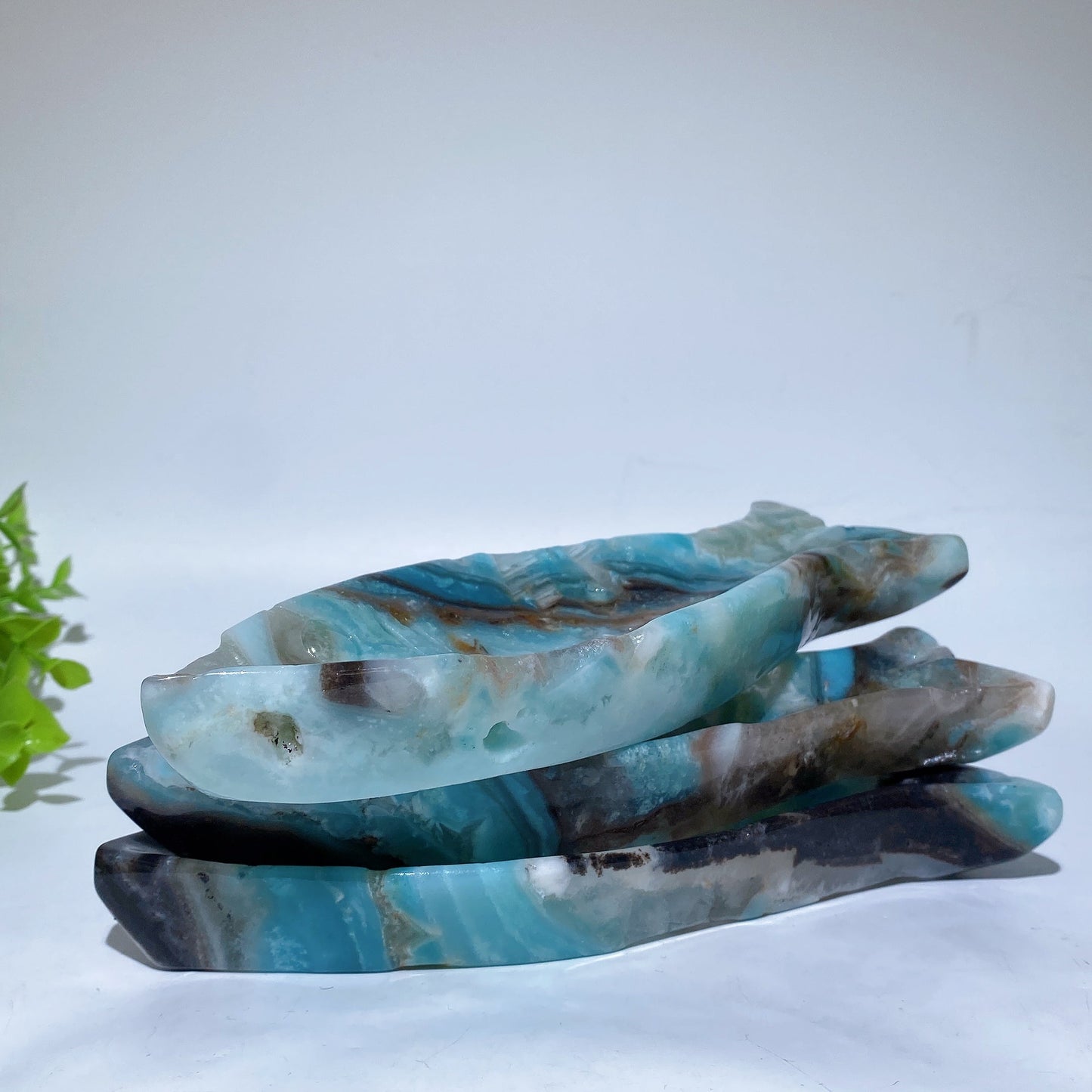 19cm Sky Blue Fish Shape Bowl Carving Crystal Healing Bulk Wholesale