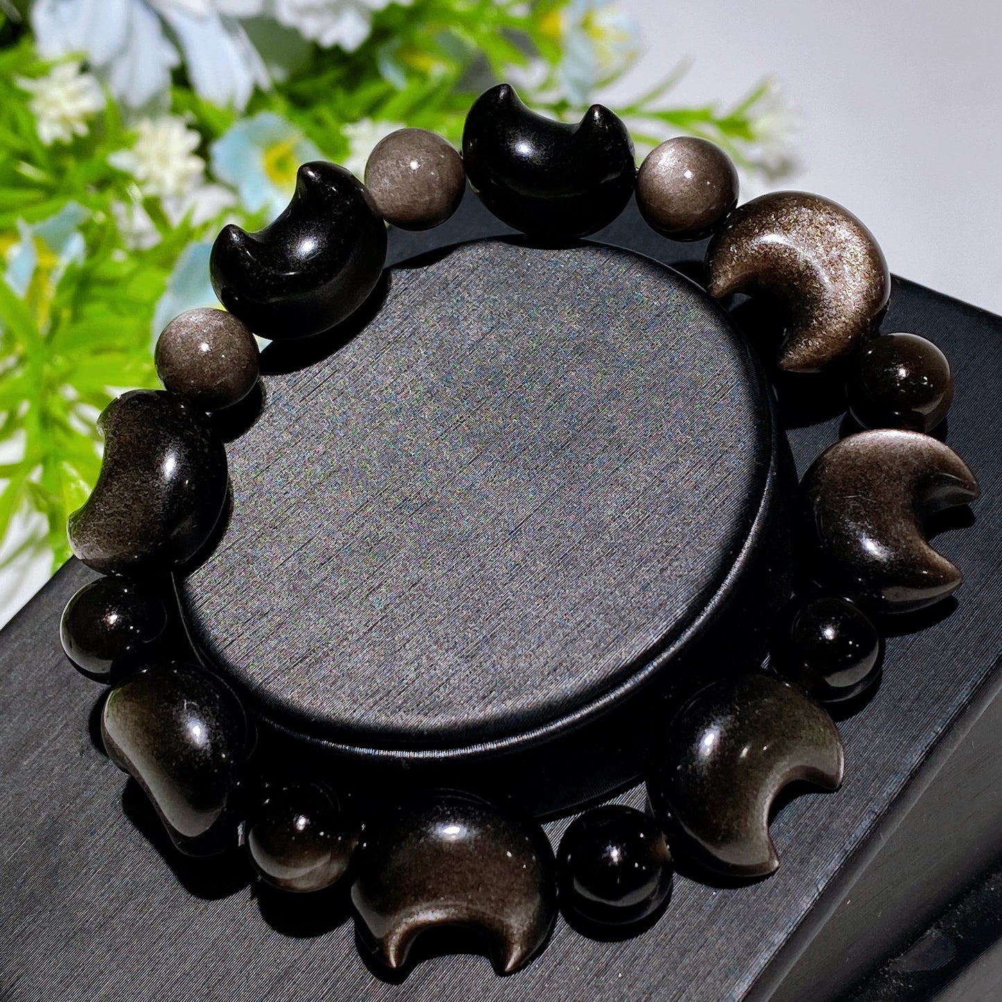 Silver Obsidian Moon Bracelet Crystal Healing Bulk Wholesale