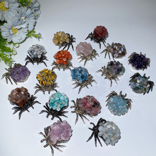 2.4" Crystal Chips Metal Spider Free Form Crystal Healing Bulk Wholesale
