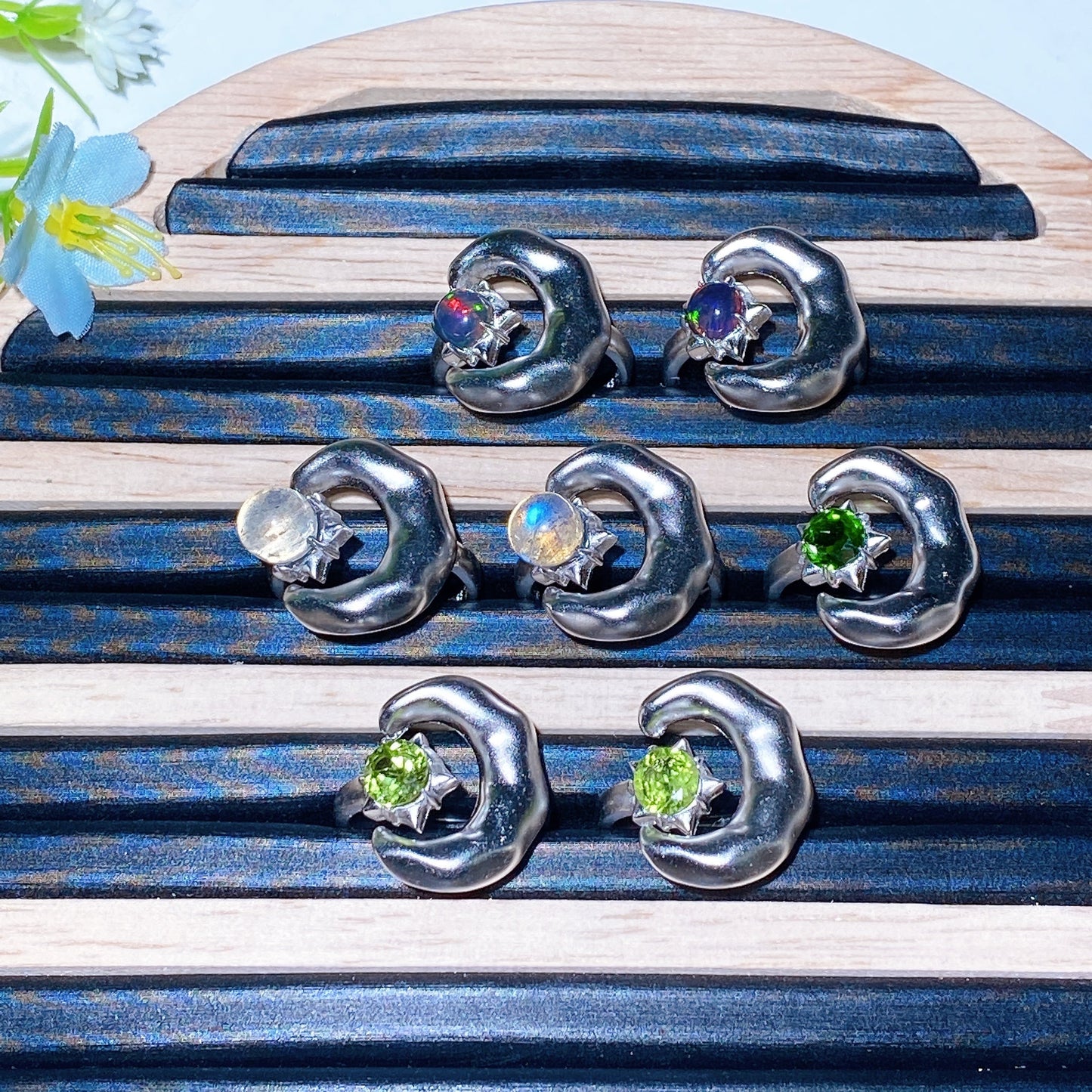 Sterling Silver Crystal Star & Moon Ring Crystal Healing Bulk Wholesale