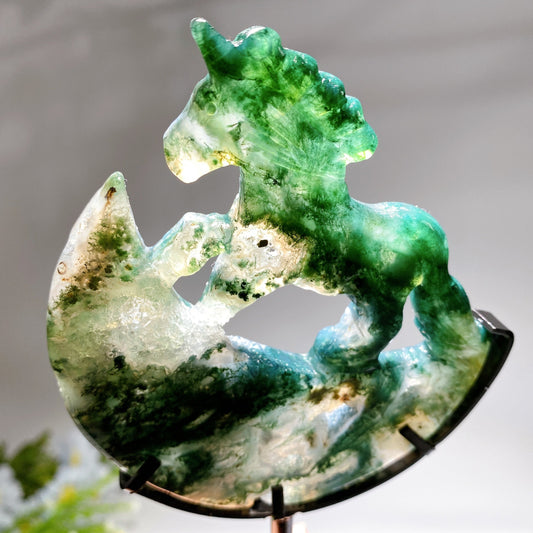 Crystal Unicorn on Moon Carving with Stand Crystal Healing Bulk Wholesale