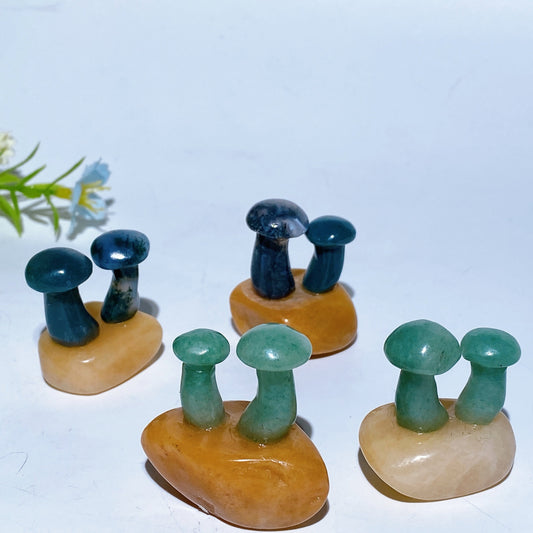 1.2"-1.4" Green Aventurine Moss Agate Mushroom with Aventurine Base Carving Crystal Healing Bulk Wholesale