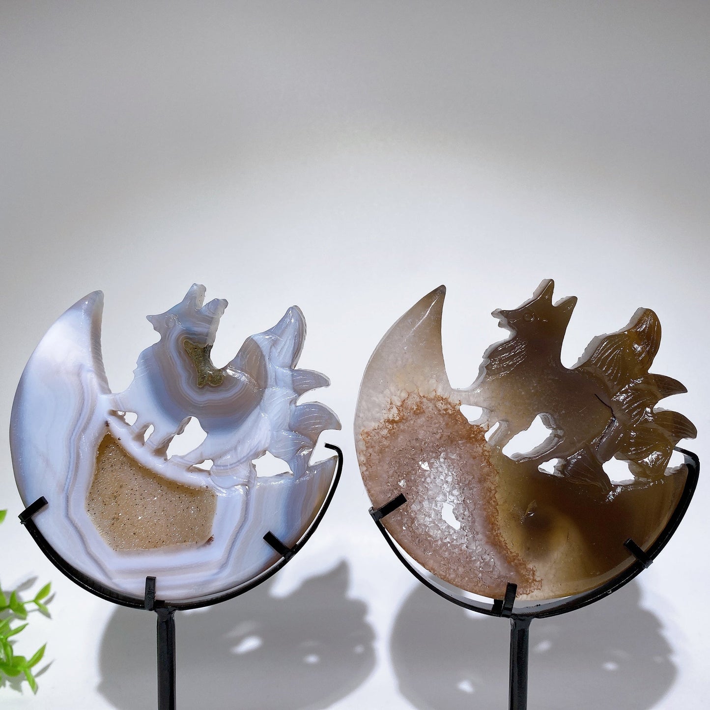 Crystal Nine-tails Fox on Moon Carving with Stand Crystal Healing Bulk Wholesale