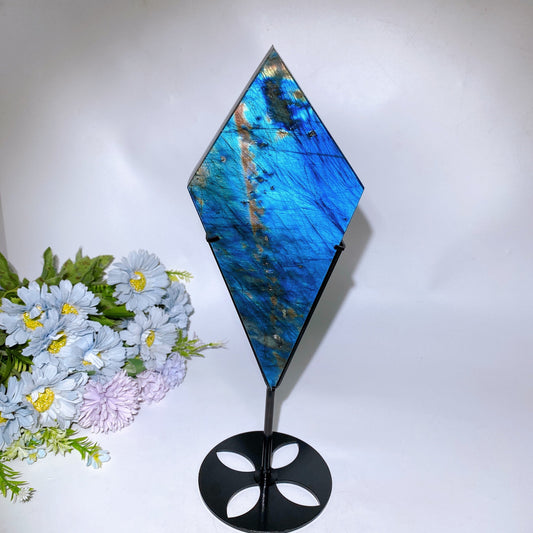 26cm Large Unique Labradorite Rhombus Carving with Stand Crystal Healing Bulk Wholesale