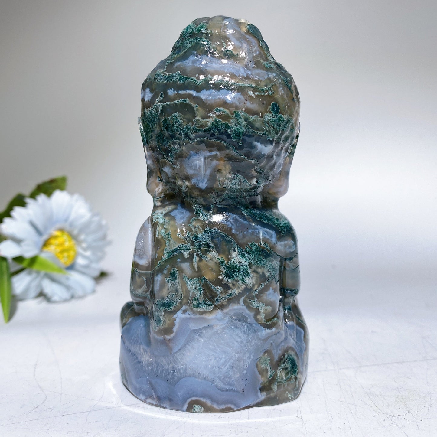 4.7" Moss Agate Buddha Carving Crystal Healing Bulk Wholesale