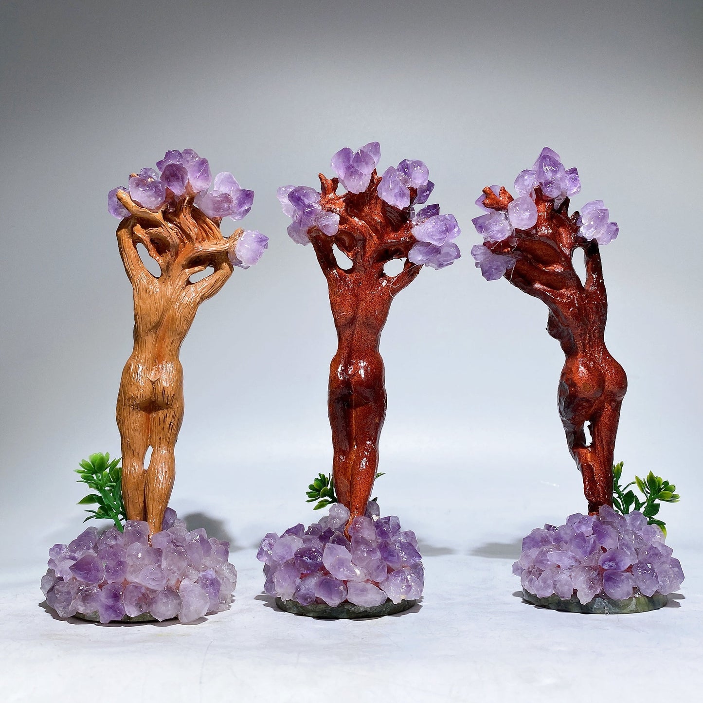 6.1" Amethyst Wooden Tree Elf Carving Crystal Healing Bulk Wholesale