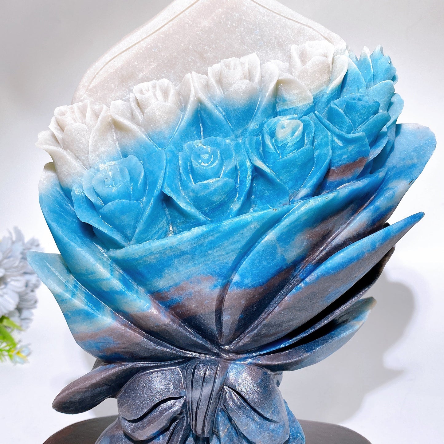 26cm Trolleite Rose Flower Bouquet Carving with Wooden Stand Crystal Healing Bulk Wholesale