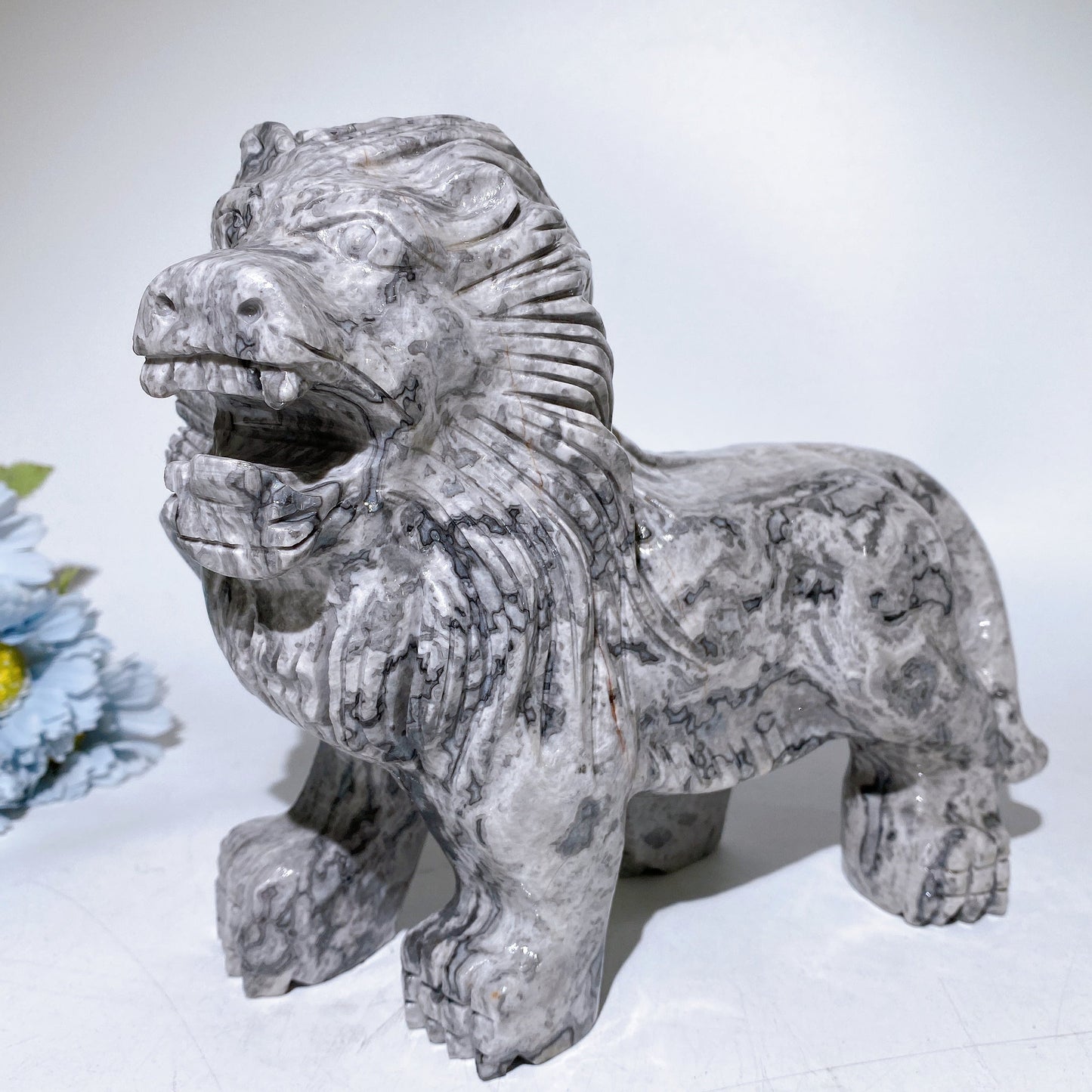 20cm Serpentine Picasso Stone Lion Carving Crystal Healing Bulk Wholesale