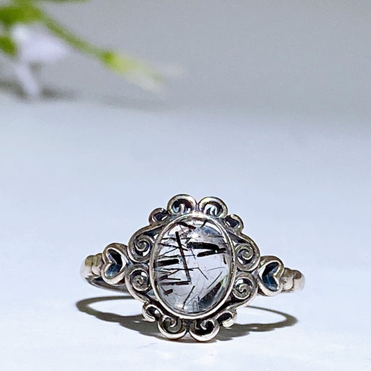 Sterling Silver Black Tourmaline in Quartz Ring Crystal Healing Bulk Wholesale
