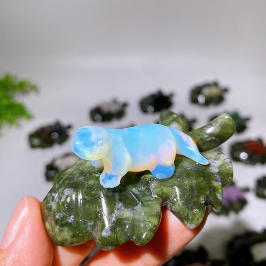 2.7" Crystal Dinosaur on Leaf Carving Crystal Healing Bulk Wholesale