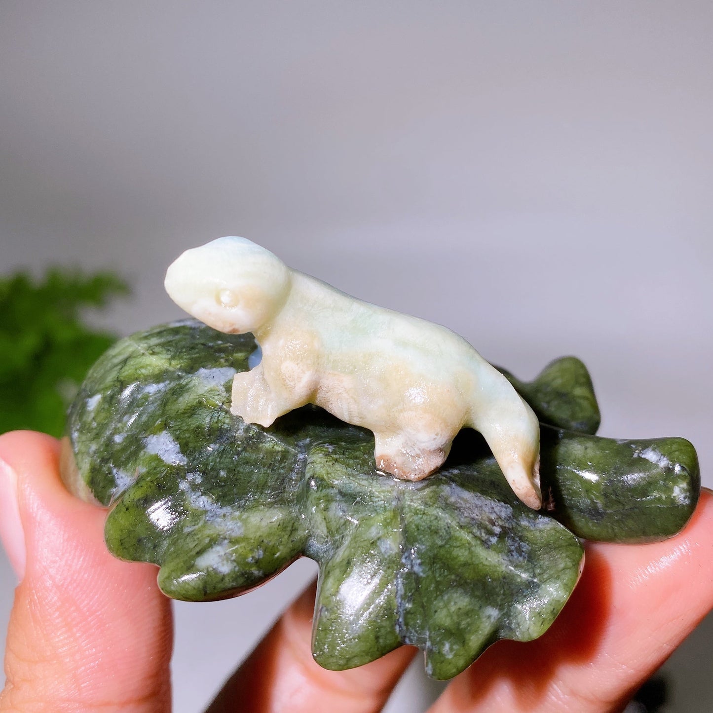 2.7" Crystal Dinosaur on Leaf Carving Crystal Healing Bulk Wholesale