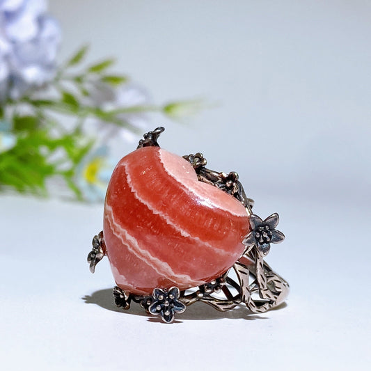 Sterling Silver Rhodochrosite Heart Ring Crystal Healing Bulk Wholesale