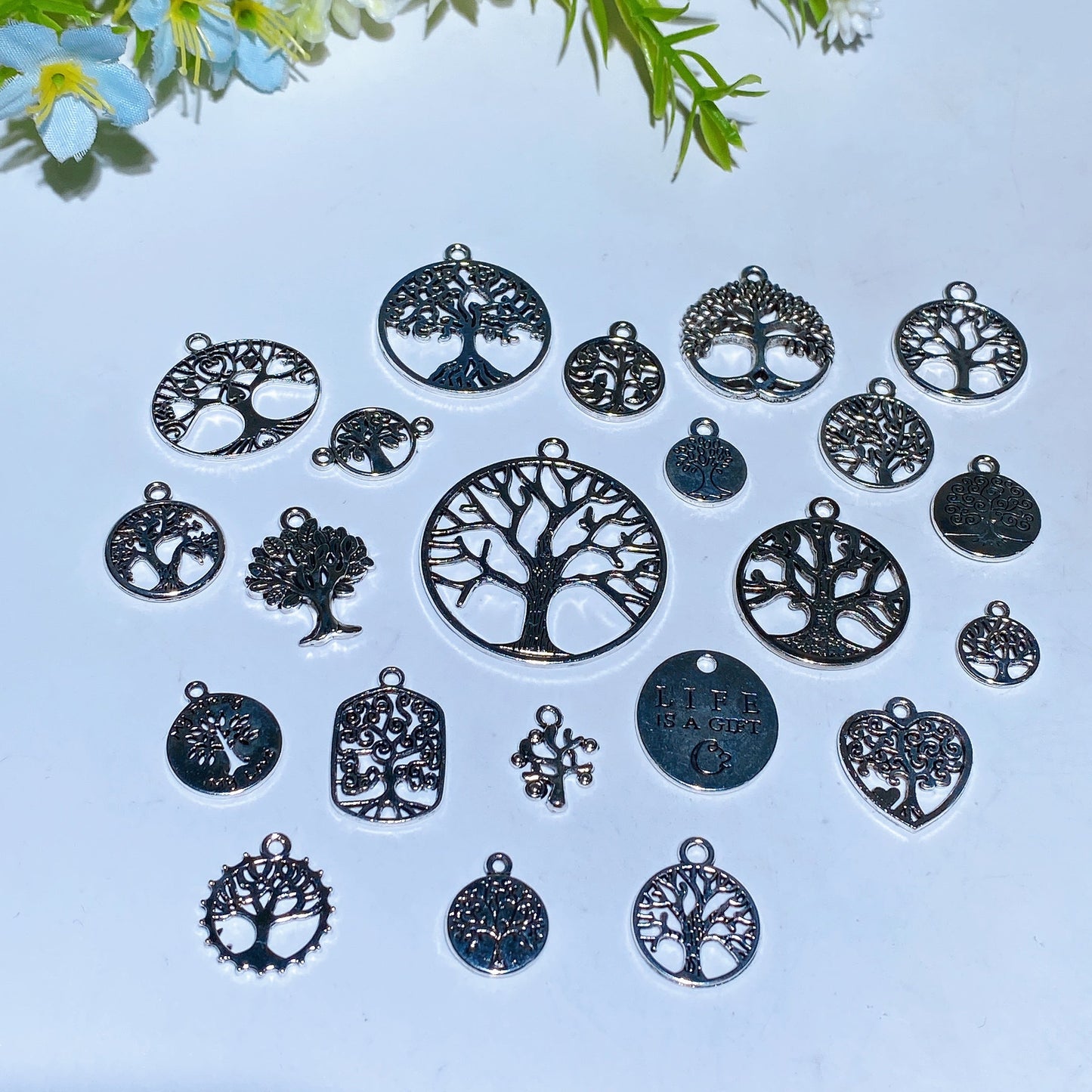 Silver Metal Life Tree Charms for DIY Crystal Healing Bulk Wholesale