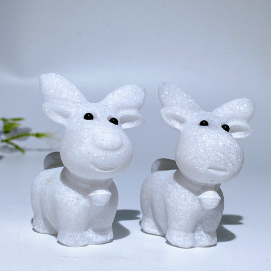 2.4" White Jade Deer Carving Crystal Healing Bulk Wholesale