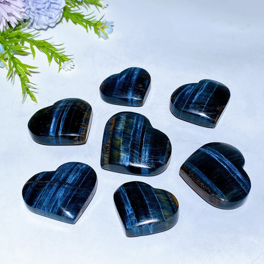 1.5"-2.4" Blue Tiger's Eye Heart Carving Crystal Healing Bulk Wholesale