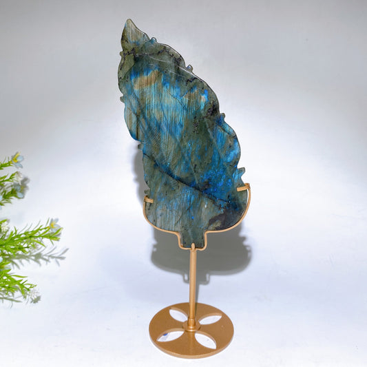 Natural Labradorite Feather Carving with Stand Crystal Healing Bulk Wholesale