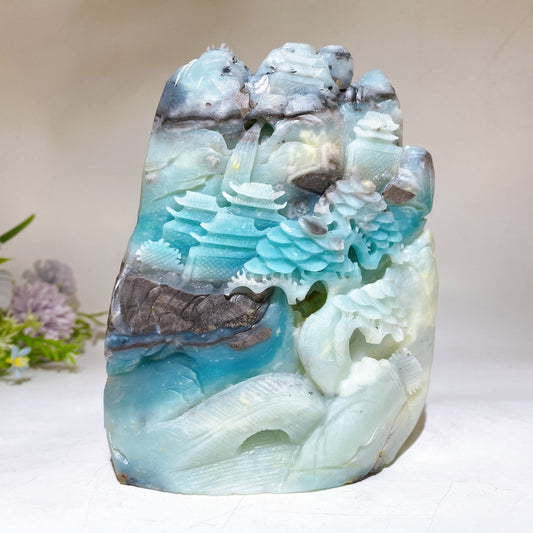 16cm Unique Sky Blue Landscape Scenery Carving Crystal Healing Bulk Wholesale