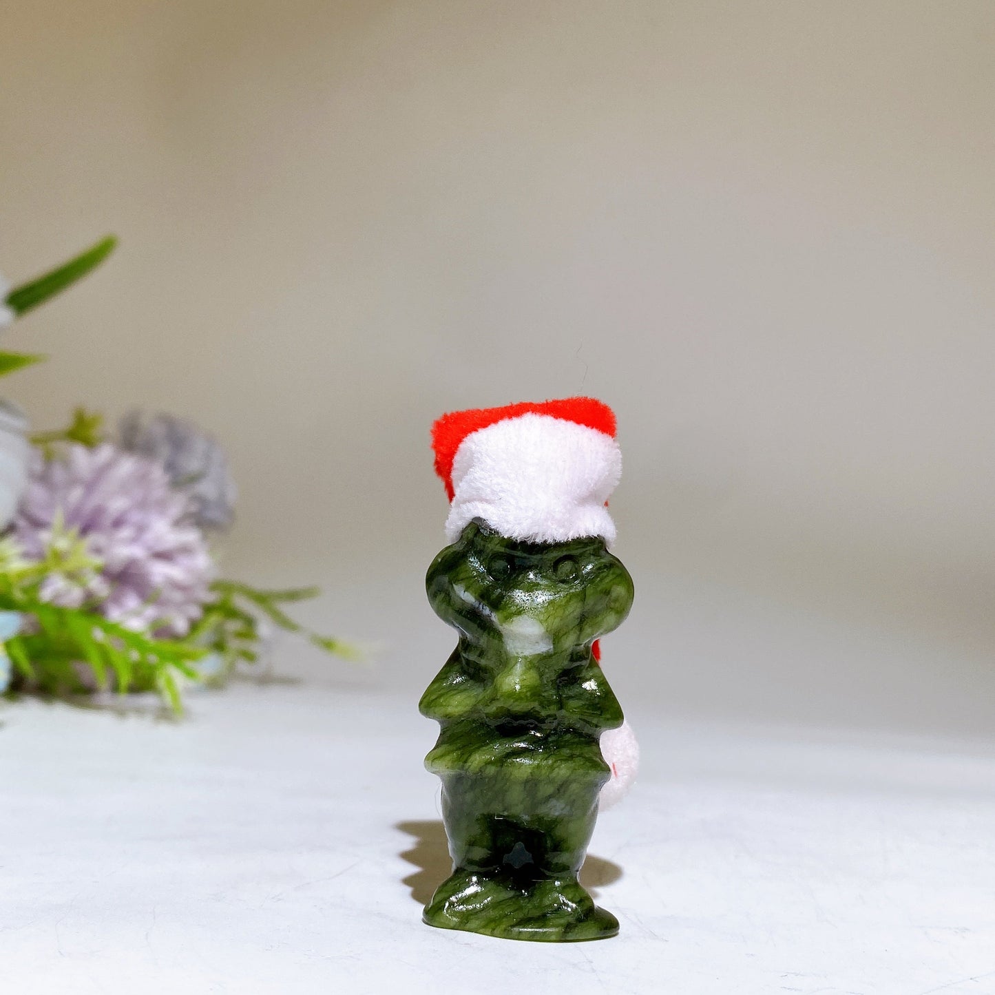 3.2" Serpentine Monster Grinch Carving with Christmas Cap Crystal Healing Bulk Wholesale