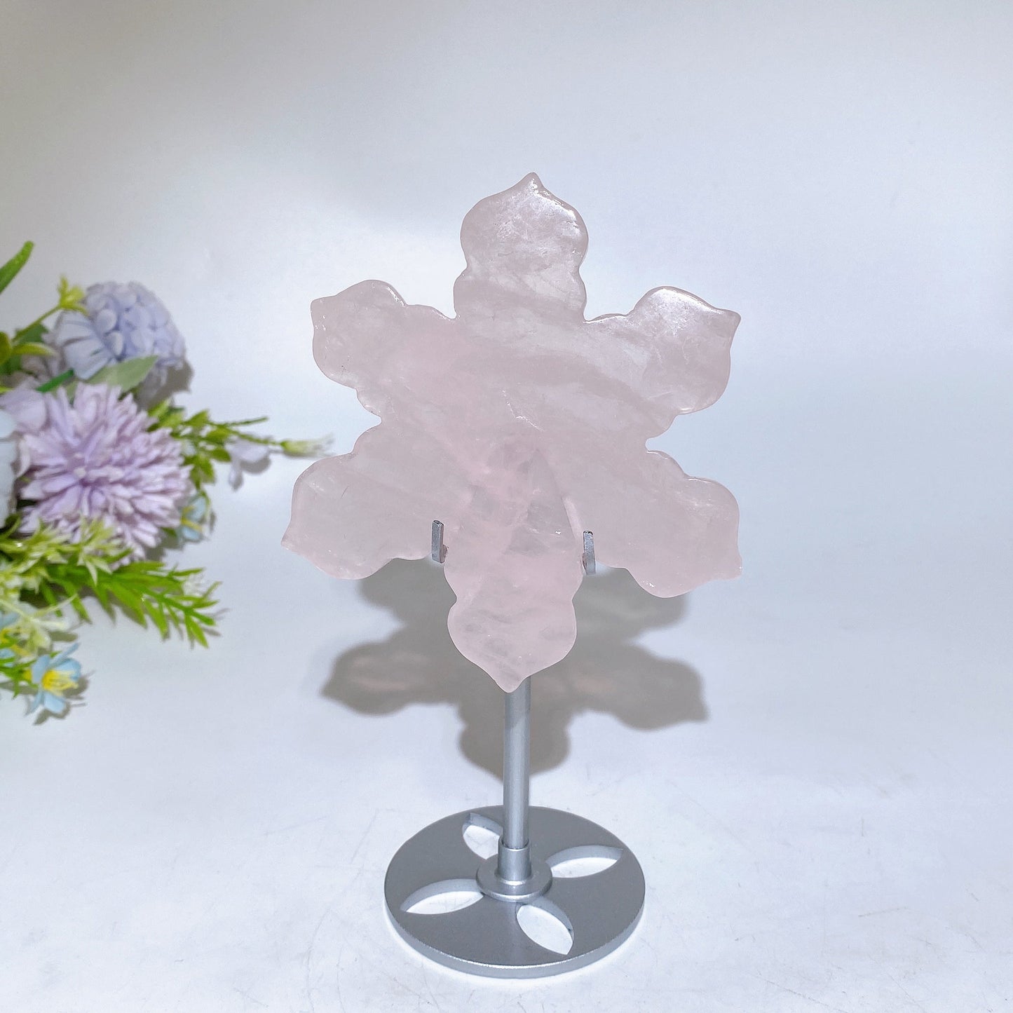 Rose Quartz Clear Quartz Snowflake Carving with Stand Crystal Healing Bulk Wholesale