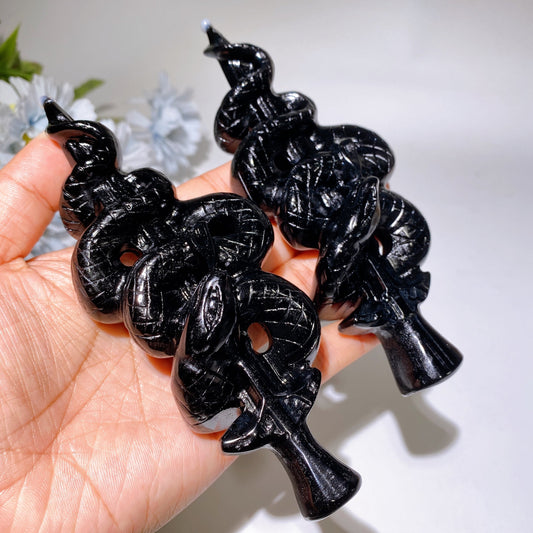 5.7" Black Obsidian Snake Sword Carving Crystal Healing Bulk Wholesale