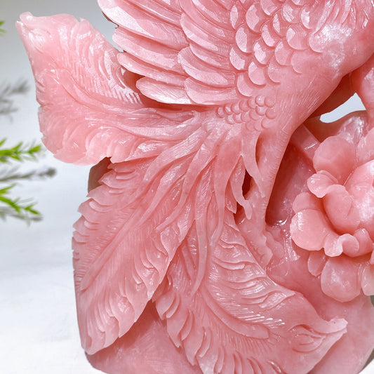 22.5cm Hand Carved Natural Pink Opal Phoenix & Penony Free Form Crystal Healing Bulk Wholesale