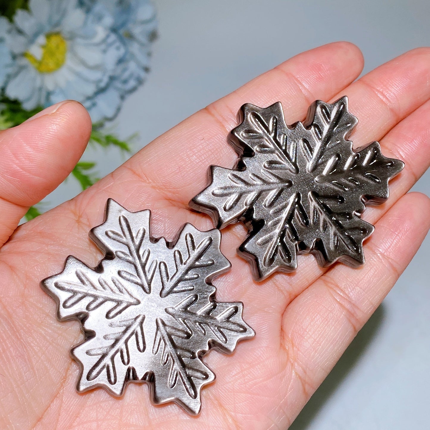 2.0" Silver Obsidian Golden Obsidian Snowflake Carving Crystal Healing Bulk Wholesale