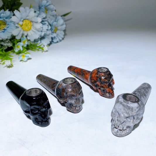 3.9" Crystal Skull Smoking Pipe Carving Crystal Healing Bulk Wholesale