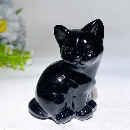 2.7" Black Obsidian Cat Carving Crystal Healing Bulk Wholesale
