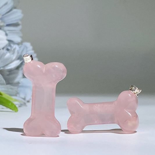 32mm S925 Rose Quartz Bone Pendant Crystal Healing Bulk Wholesale