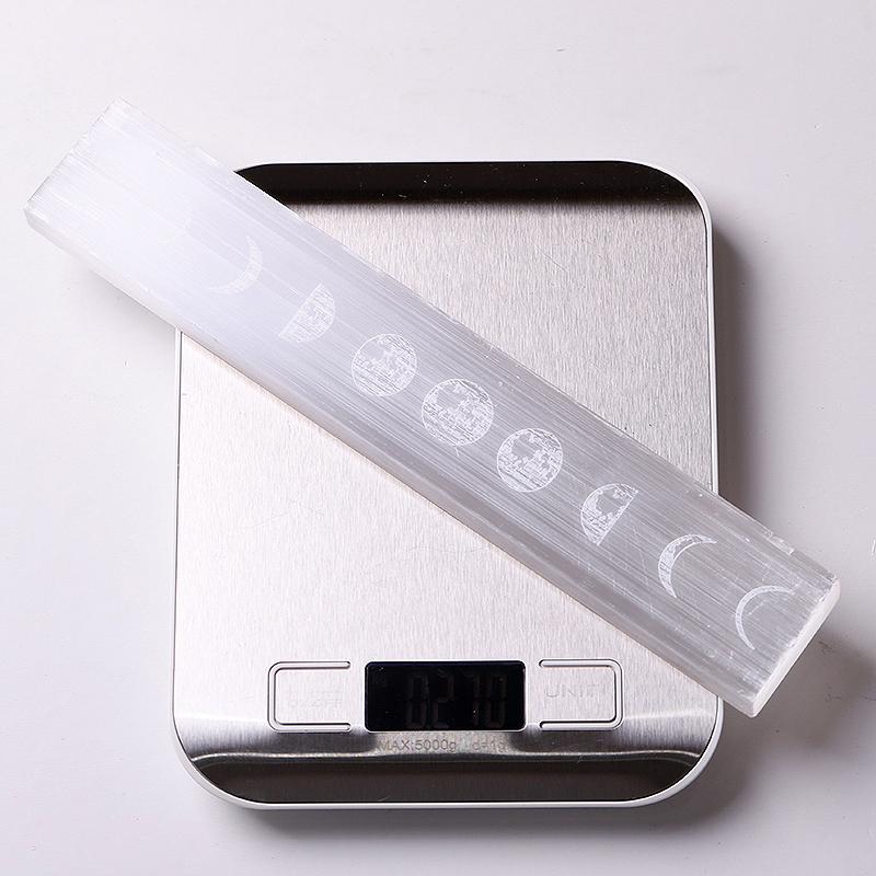 9" Selenite Stick Wand with Laser Engraved Moon Pattern Wholesale Crystals