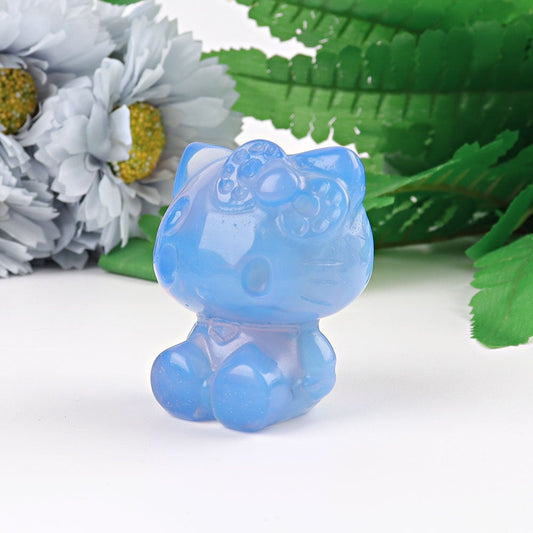 1.9" Blue Opalite Hello Kitty Cat Crystal Carving Wholesale Crystals
